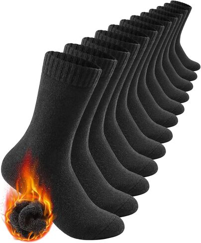 Merino Wool Crew Socks for Men, Thick Thermal Hiking Socks Warm Cozy Boot Socks for Cold Weather 6 Pairs in Saudi Arabia