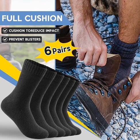 Merino Wool Crew Socks for Men, Thick Thermal Hiking Socks Warm Cozy Boot Socks for Cold Weather 6 Pairs in Saudi Arabia