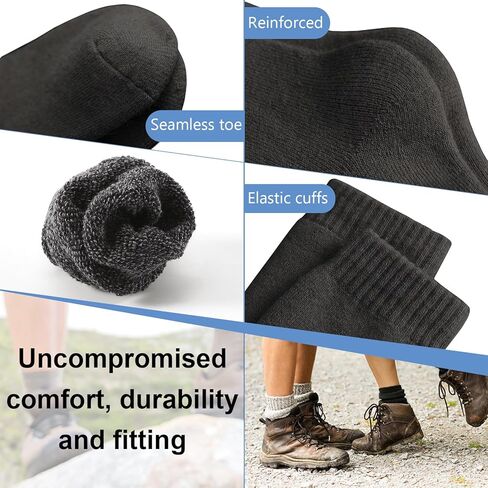 Merino Wool Crew Socks for Men, Thick Thermal Hiking Socks Warm Cozy Boot Socks for Cold Weather 6 Pairs in Saudi Arabia
