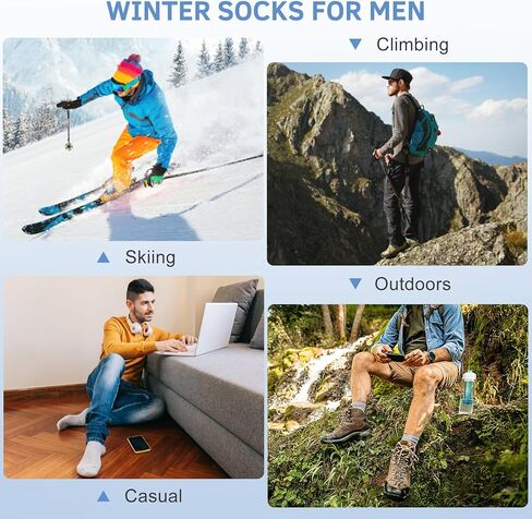 Merino Wool Crew Socks for Men, Thick Thermal Hiking Socks Warm Cozy Boot Socks for Cold Weather 6 Pairs in Saudi Arabia