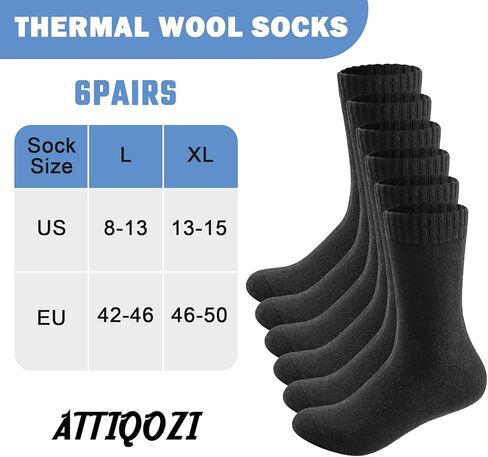 Merino Wool Crew Socks for Men, Thick Thermal Hiking Socks Warm Cozy Boot Socks for Cold Weather 6 Pairs in Saudi Arabia