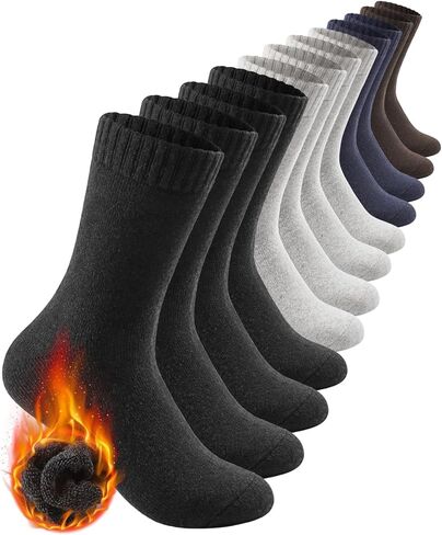 Merino Wool Crew Socks for Men, Thick Thermal Hiking Socks Warm Cozy Boot Socks for Cold Weather 6 Pairs in Saudi Arabia