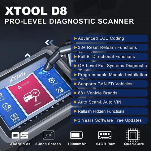 ماسح ضوئي XTOOL D8 ثنائي الاتجاه OBD2، أحدث أداة مسح ضوئي للسيارات لعام 2024 مع تحديثات لمدة 3 سنوات، ورسم خرائط الطوبولوجيا، واختبارات نشطة، و38+ إعادة ضبط، وإعادة تعلم مستشعر الكرنك، وCAN FD لجنرال موتورز in Kuwait