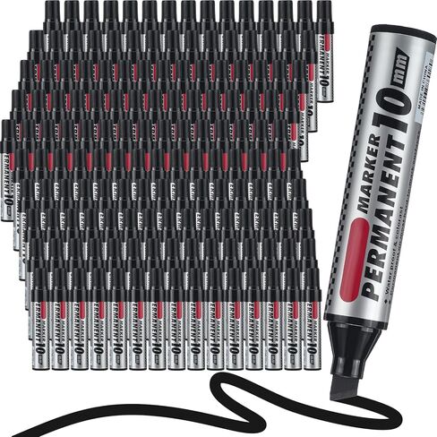 Patelai 100 Pack Jumbo Size Markers Bulk, Black 10mm Chisel Tip Large Marker Pens, Waterproof Quick Dry Markers for Industrial Art, Work on Metal Wood Plastic Glass in Saudi Arabia