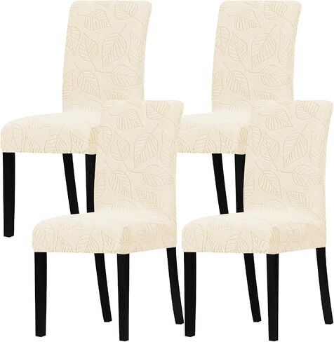 Lellen Dining Chair Slipcovers Set of 4 - Chair Covers for Dining Chairs Kitchen Chair Slipcovers Dining Room Chair Covers Dining Parsons Chair Protector Cover for Chairs Dining Room（Cream） in Saudi Arabia