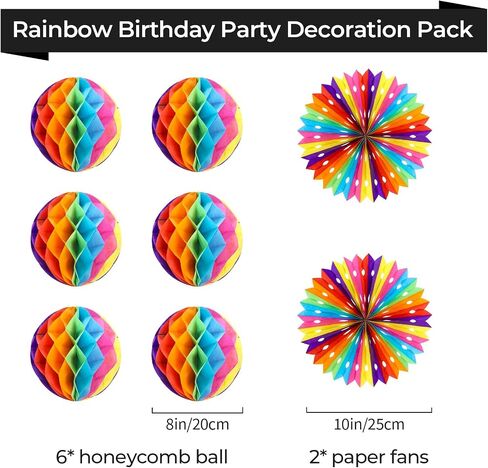 Happy Birthday Party Decorations Pack with Rainbow Happy Birthday Banner, Honeycomb Balls, Circle Dot Garland, Paper Bunting Banner, Paper Fans and Hanging Swirls Streamers in Saudi Arabia