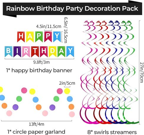 Happy Birthday Party Decorations Pack with Rainbow Happy Birthday Banner, Honeycomb Balls, Circle Dot Garland, Paper Bunting Banner, Paper Fans and Hanging Swirls Streamers in Saudi Arabia