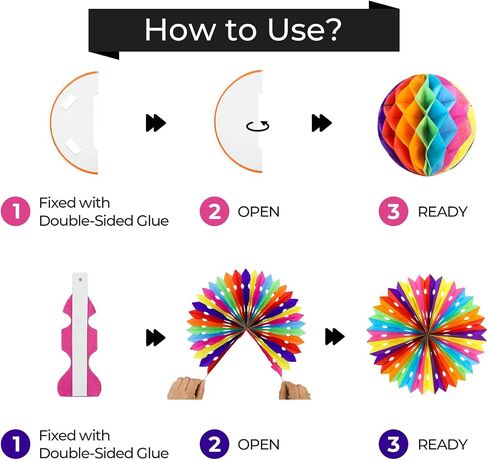 Happy Birthday Party Decorations Pack with Rainbow Happy Birthday Banner, Honeycomb Balls, Circle Dot Garland, Paper Bunting Banner, Paper Fans and Hanging Swirls Streamers in Saudi Arabia