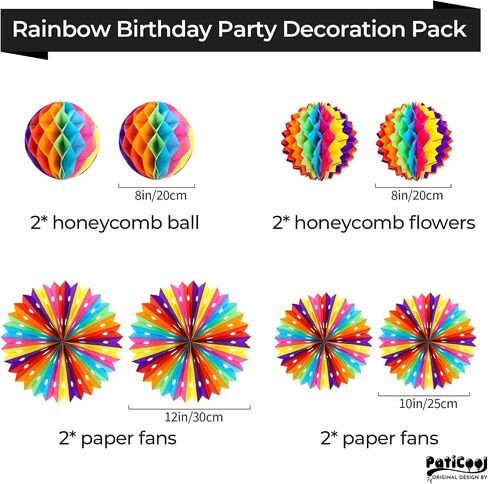 Happy Birthday Party Decorations Pack with Rainbow Happy Birthday Banner, Honeycomb Balls, Circle Dot Garland, Paper Bunting Banner, Paper Fans and Hanging Swirls Streamers in Saudi Arabia