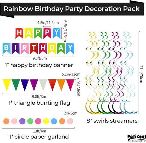 Happy Birthday Party Decorations Pack with Rainbow Happy Birthday Banner, Honeycomb Balls, Circle Dot Garland, Paper Bunting Banner, Paper Fans and Hanging Swirls Streamers in Saudi Arabia