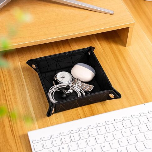 PU Leather Valet Tray for Mens and Women Catchall Tray for Keys,Watch,Jewelry Small Nightstand Bedside and Entry Table Tray Gift for Dad Husband (BlackChequer) in Saudi Arabia