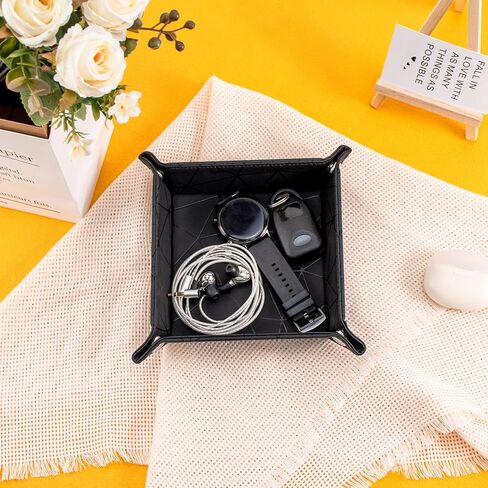 PU Leather Valet Tray for Mens and Women Catchall Tray for Keys,Watch,Jewelry Small Nightstand Bedside and Entry Table Tray Gift for Dad Husband (BlackChequer) in Saudi Arabia
