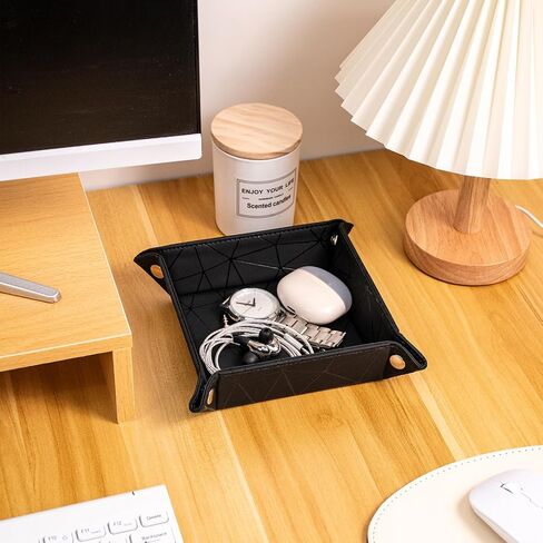 PU Leather Valet Tray for Mens and Women Catchall Tray for Keys,Watch,Jewelry Small Nightstand Bedside and Entry Table Tray Gift for Dad Husband (BlackChequer) in Saudi Arabia
