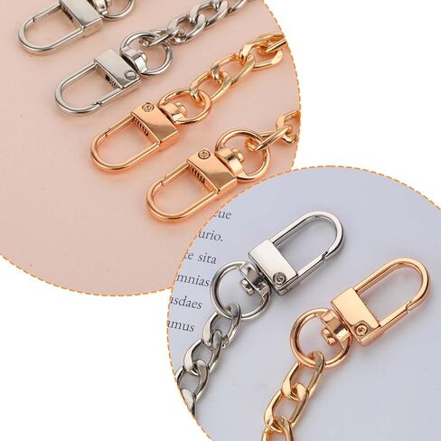 4 Pcs Flat Chain Belt Purse Chain Strap 10 Inch Purse Chain and 8 Pcs Studs Rivets D Ring Flat Purse Strap Extender Shoulder Replacement Straps with Post Head Buttons and Hole Punch (Gold, Silver) in Saudi Arabia