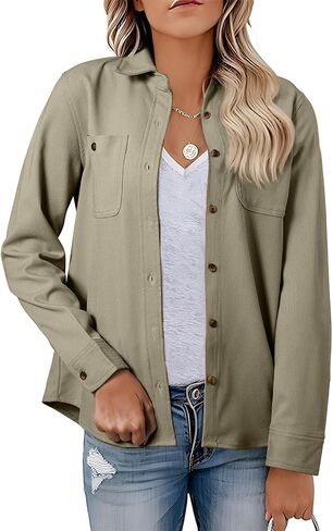 Astylish Womens Jacket Shirts Casual Long Sleeve Button Down Lightweight Fall Fashion Jackets Outfits in Saudi Arabia