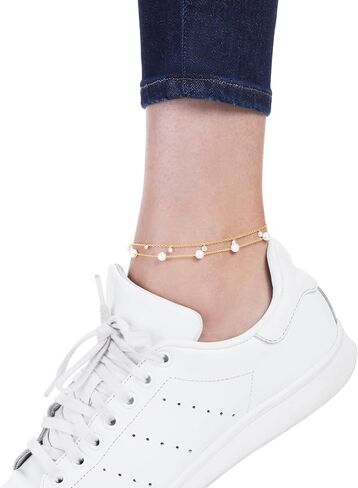 Amazon Essentials Plated Pearl and Cubic Zirconia Dangle Anklet Set in Saudi Arabia