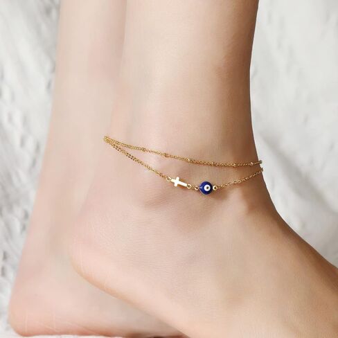 HEYU Ankle bracelets for women girls, anklets for women 18K Gold Plated Beach Dainty Cute Adjustable Size Stainless steel ankle bracelets Personalized Foot chain Summer Jewelry Gifts in Kuwait