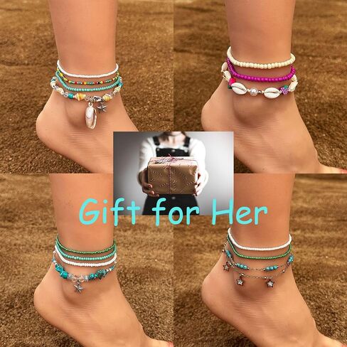 3/4 PCS Seashell Ankle Bracelets for Women Boho Beaded Bracelet Set Handmade Starfish Ankle Bracelet Beach Jewelry Gifts in Saudi Arabia