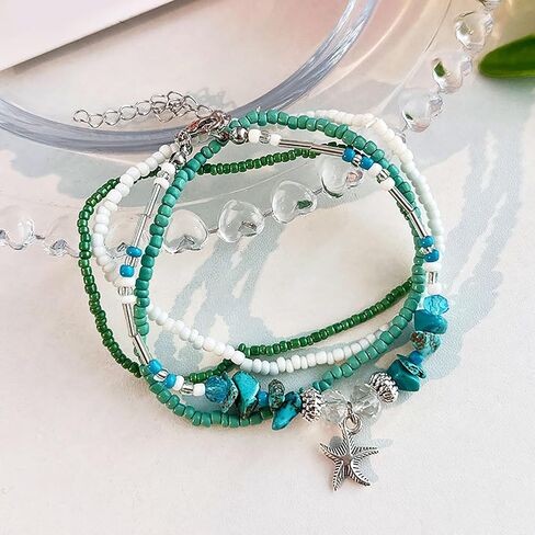 3/4 PCS Seashell Ankle Bracelets for Women Boho Beaded Bracelet Set Handmade Starfish Ankle Bracelet Beach Jewelry Gifts in Saudi Arabia