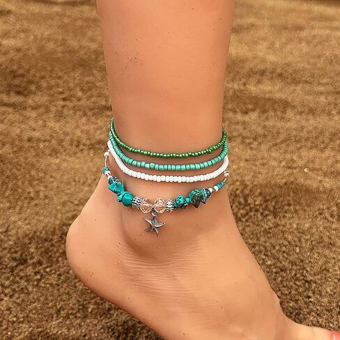 3/4 PCS Seashell Ankle Bracelets for Women Boho Beaded Bracelet Set Handmade Starfish Ankle Bracelet Beach Jewelry Gifts in Saudi Arabia