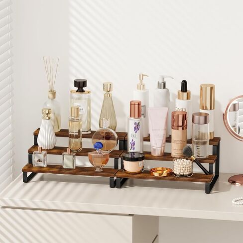 Giikin Set of 2 Wooden Display Stand Riser, 3 Tier Display Stand Perfume Organizer Stand Cupcake Stand Holder, Tiered Display Stand Risers Display Shelf for Home and Shop in Saudi Arabia