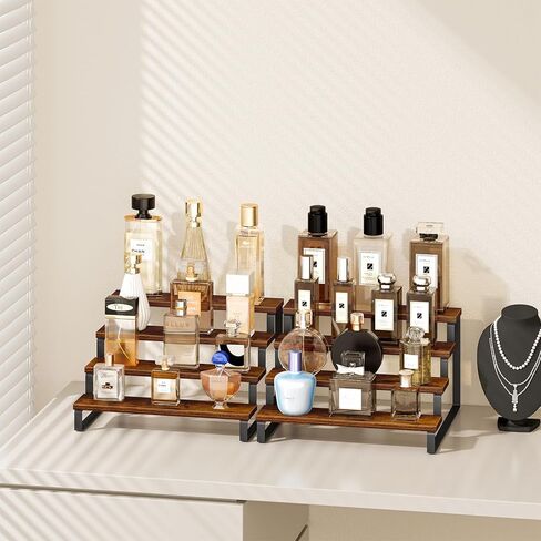مجموعة من 2 حامل عرض خشبي من Giikin، حامل عرض من 3 طبقات، حامل منظم العطور، حامل حامل كب كيك، حامل عرض متدرج، رف عرض للمنزل والمتجر in Kuwait