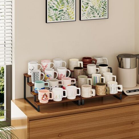 مجموعة من 2 حامل عرض خشبي من Giikin، حامل عرض من 3 طبقات، حامل منظم العطور، حامل حامل كب كيك، حامل عرض متدرج، رف عرض للمنزل والمتجر in Kuwait