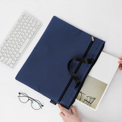 A4 Zipper Document File Bag Pouch with Handle Waterproof Double Pocket Canvas File Storage Bag for Project Office School Foldable File Document Handbag Carrying Bag in Kuwait
