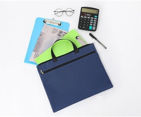 A4 Zipper Document File Bag Pouch with Handle Waterproof Double Pocket Canvas File Storage Bag for Project Office School Foldable File Document Handbag Carrying Bag in Kuwait