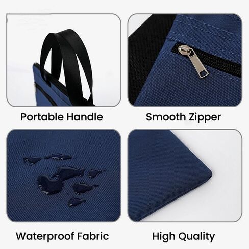 A4 Zipper Document File Bag Pouch with Handle Waterproof Double Pocket Canvas File Storage Bag for Project Office School Foldable File Document Handbag Carrying Bag in Kuwait