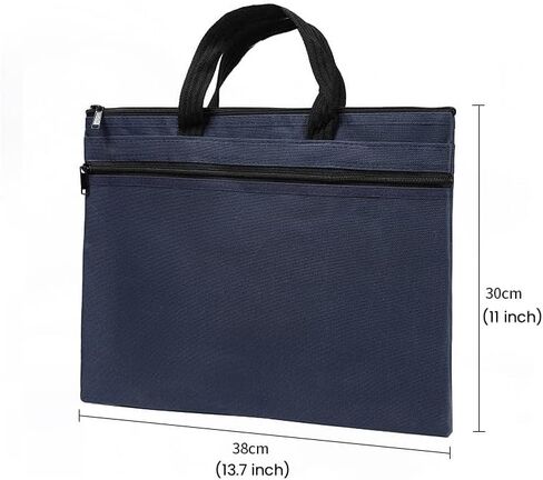 A4 Zipper Document File Bag Pouch with Handle Waterproof Double Pocket Canvas File Storage Bag for Project Office School Foldable File Document Handbag Carrying Bag in Kuwait