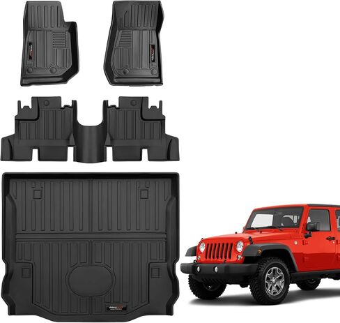 All Weather Floor Mats & Cargo Liner for 2007-2018 Jeep Wrangler JK Accessories TPE Rubber Mat (for 2007-2018 Jeep Wrangler JK 4 Door) in Kuwait