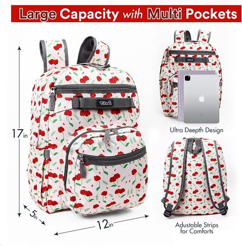 Tilami Basic Backpack with Pouch for Travel, 15 inch Laptop Bag, 2 Padded Compartment, Quick Pouch, 20L Water Resistant Bookbag for Women and Men, Cherry in Saudi Arabia