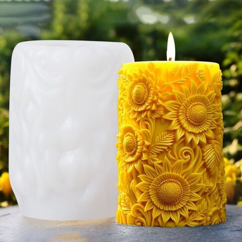 Flower Silicone Molds Sunflower Candle Molds Blooming Flower Candle Moulds Cylinder Soap Mold Resin Casting Mold 3D Round Flower Resin Molds Silicone Mold for DIY Decor Crafts Supplies (Sunflower) in Saudi Arabia