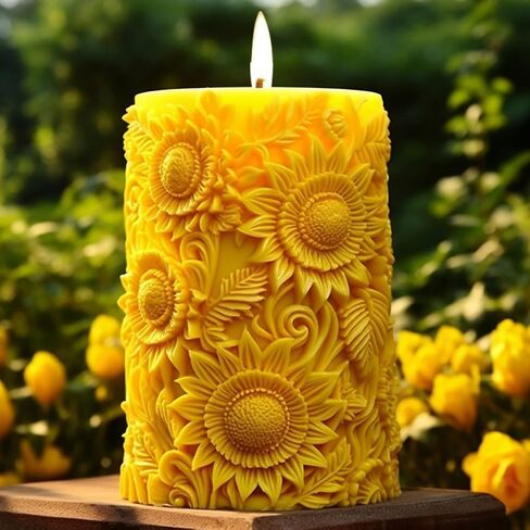 Flower Silicone Molds Sunflower Candle Molds Blooming Flower Candle Moulds Cylinder Soap Mold Resin Casting Mold 3D Round Flower Resin Molds Silicone Mold for DIY Decor Crafts Supplies (Sunflower) in Saudi Arabia