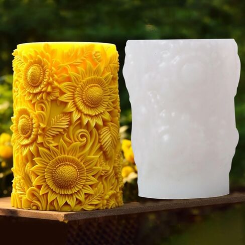 Flower Silicone Molds Sunflower Candle Molds Blooming Flower Candle Moulds Cylinder Soap Mold Resin Casting Mold 3D Round Flower Resin Molds Silicone Mold for DIY Decor Crafts Supplies (Sunflower) in Saudi Arabia