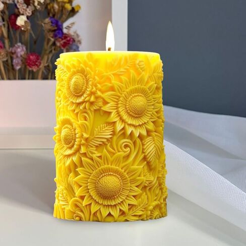 Flower Silicone Molds Sunflower Candle Molds Blooming Flower Candle Moulds Cylinder Soap Mold Resin Casting Mold 3D Round Flower Resin Molds Silicone Mold for DIY Decor Crafts Supplies (Sunflower) in Saudi Arabia