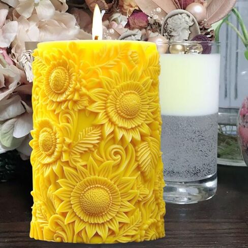 Flower Silicone Molds Sunflower Candle Molds Blooming Flower Candle Moulds Cylinder Soap Mold Resin Casting Mold 3D Round Flower Resin Molds Silicone Mold for DIY Decor Crafts Supplies (Sunflower) in Saudi Arabia