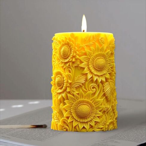 Flower Silicone Molds Sunflower Candle Molds Blooming Flower Candle Moulds Cylinder Soap Mold Resin Casting Mold 3D Round Flower Resin Molds Silicone Mold for DIY Decor Crafts Supplies (Sunflower) in Saudi Arabia
