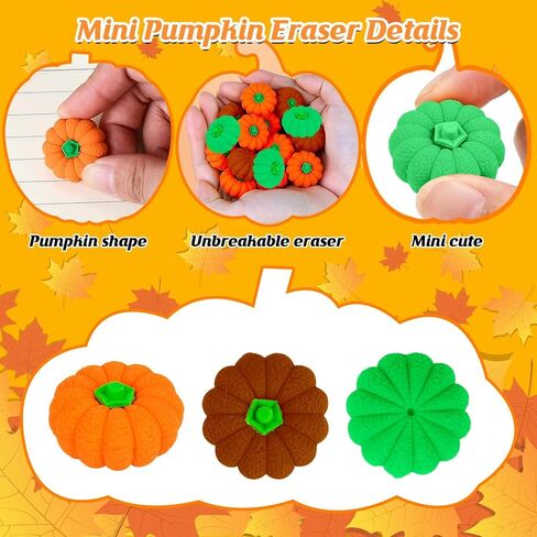 Pumpkin Erasers Bulk Fall Mini 3D Erasers Novelty Party Pencil Eraser for Autumn Thanksgiving Party Favor Teacher Rewards Classroom Gift Goodie Bags Fillers Classroom Prizes(Orange,Red,Green) in Saudi Arabia