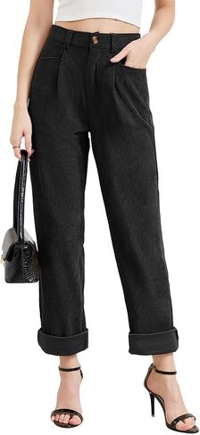 Women Corduroy Pants Casual Fall Pants High Waisted Straight Leg Pants for Women Stretchy Work Trousers with Pockets in Saudi Arabia
