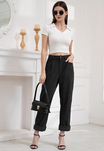 Women Corduroy Pants Casual Fall Pants High Waisted Straight Leg Pants for Women Stretchy Work Trousers with Pockets in Saudi Arabia