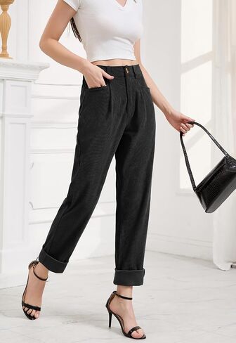 Women Corduroy Pants Casual Fall Pants High Waisted Straight Leg Pants for Women Stretchy Work Trousers with Pockets in Saudi Arabia