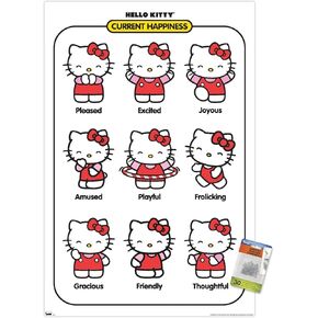 Trends International Hello Kitty - ملصق حائط للسعادة الحالية، 22.37 بوصة × 34.00 بوصة، حزمة ملصق ودبابيس دفع