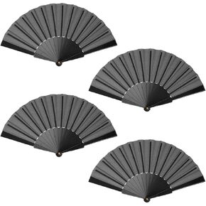 MECCANIXITY Folding Fan Vintage Handheld Fans Plastic Folding Hand Fan Craft Folding Fan for Halloween Party Wedding Dancing Decoration Gifts 42x23cm/16.54x9.06,Pack of 4 (Black)