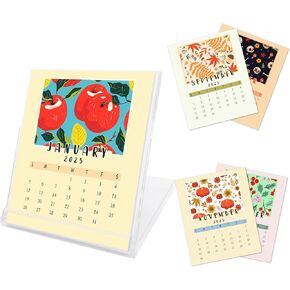 Mini Desk Calendar 2025-2026, 18 Months Fruit & Flora CD-Style Desk Calendars, Runs From January 2025 Until June 2026, Small Desktop Calendar For Home Office, Christmas Or Birthday Gifts For Women -02