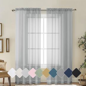 Lecloud White Sheer Curtains 84 Inches Long 2 Panels Set for Bedroom Living Room, Light Filtering Transparent Voile Window Curtain Panels, Modern Airy Lightweight Curtains Drapes, Total Wide 84" Inch