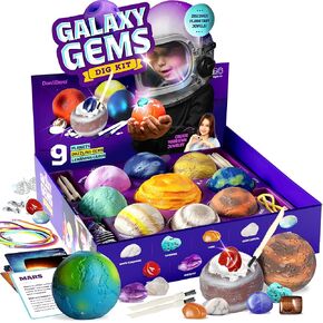 Galaxy Gem Dig Kit for Kids - Gemstones Digging Science Kits for Kids Age 5-7, 6-8, 8-10 - Gifts for 5 6 7 8 9 10 11 Year Old Boys & Girls - Planet Space Toys for Kids 8-10 - STEM Stuff for Boy & Girl