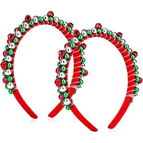 2 Pack Christmas Headband Christmas Bell Hairband Girls Headbands Red Green Silver Hair Accessories