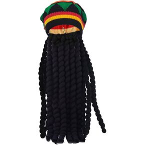 Rasta Hat with Black Dreadlocks Wig Rasta Wig with Crocheted Knitted Beret Cap Jamaican Style Rasta Hat
